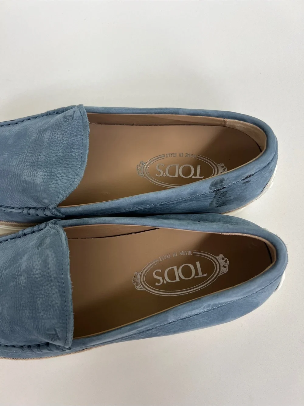 TOD’S pantofola gomma rafia light blue aviation suede leather loafers men’s 8.5
